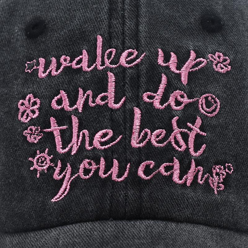 Women Baseball Cap Vintage Washed Cotton Soft Top Dad Hat Retro Y2K Pink Letter Embroidered Snapback Caps