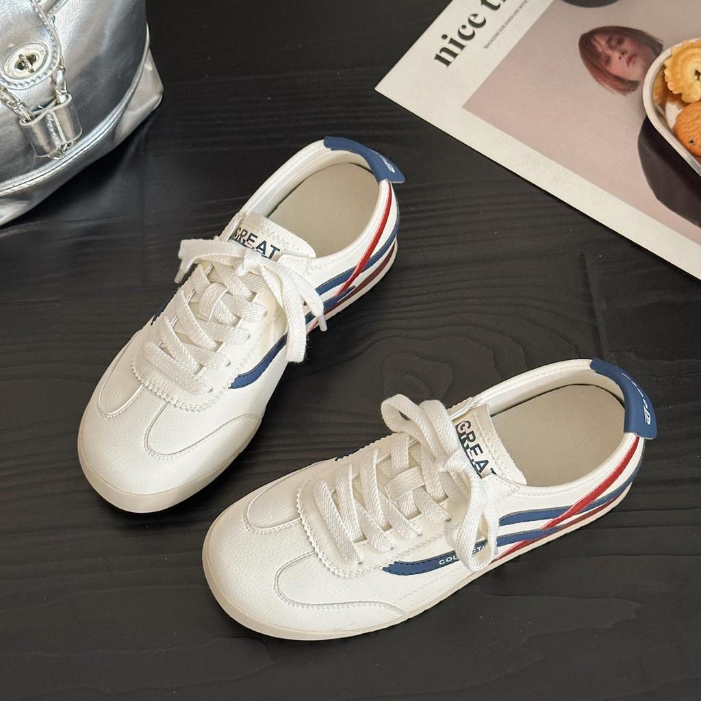 Retro Inner Height Increase Women's Autumn New Versatile Flat White Shoes Sports and Leisure Board Shoes