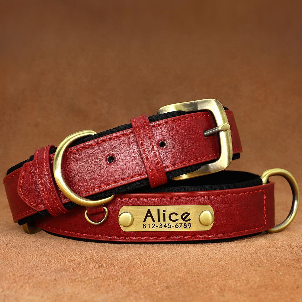 Custom PU Leather Dog Collar Free Engraving Dog Collars Adjustable Pet Pitbull Necklace Soft Padded for Small Medium Large Dogs