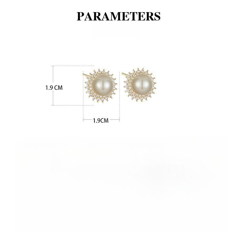 1PAIR of Fashionable and Elegant Imitation Pearl Stud Earrings, Light Luxury and High-end Micro-inlaid Zircon Round Earrings, Exquisite Earrings.