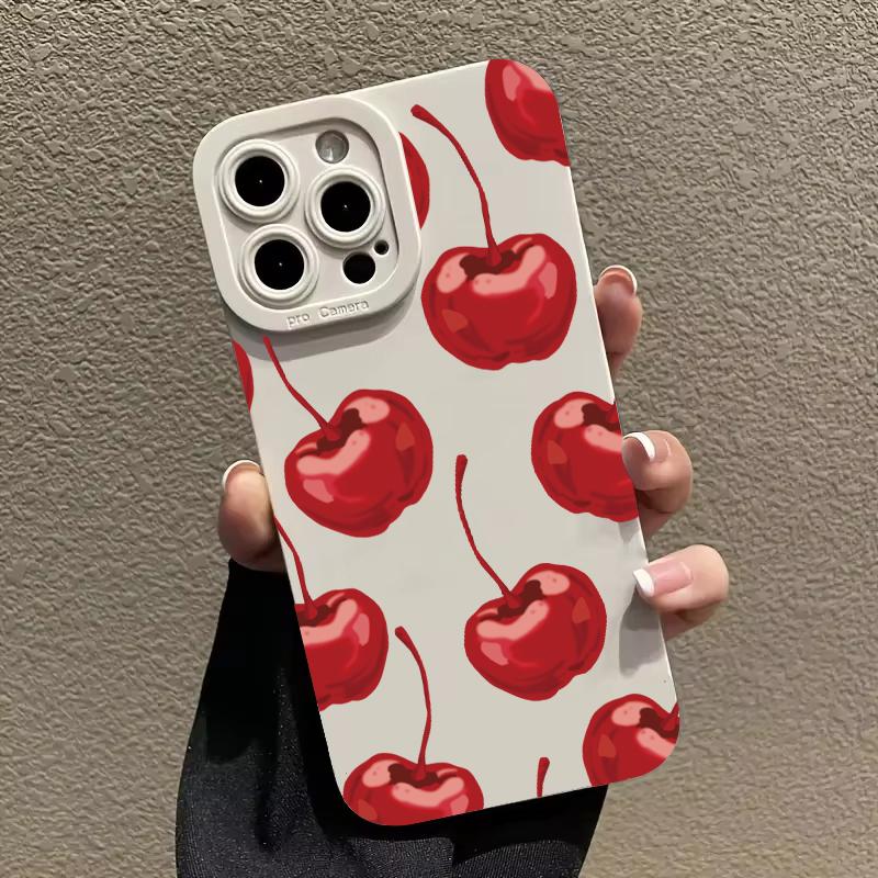 Cute Cherry Bow Silicone Phone Case For iPhone16 14 Pro 15 Plus 11 Pro Max 12 13 MiNi X XS XR Plus SE2 Shockproof Soft Cover