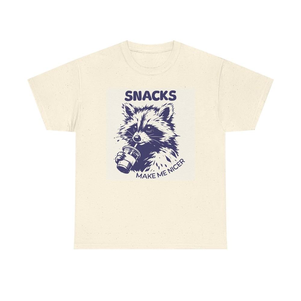 

Snacks Make Me Nicer Funny Graphic T Shirt Unisex Heavy Cotton Tee BRAND NEW 3XL