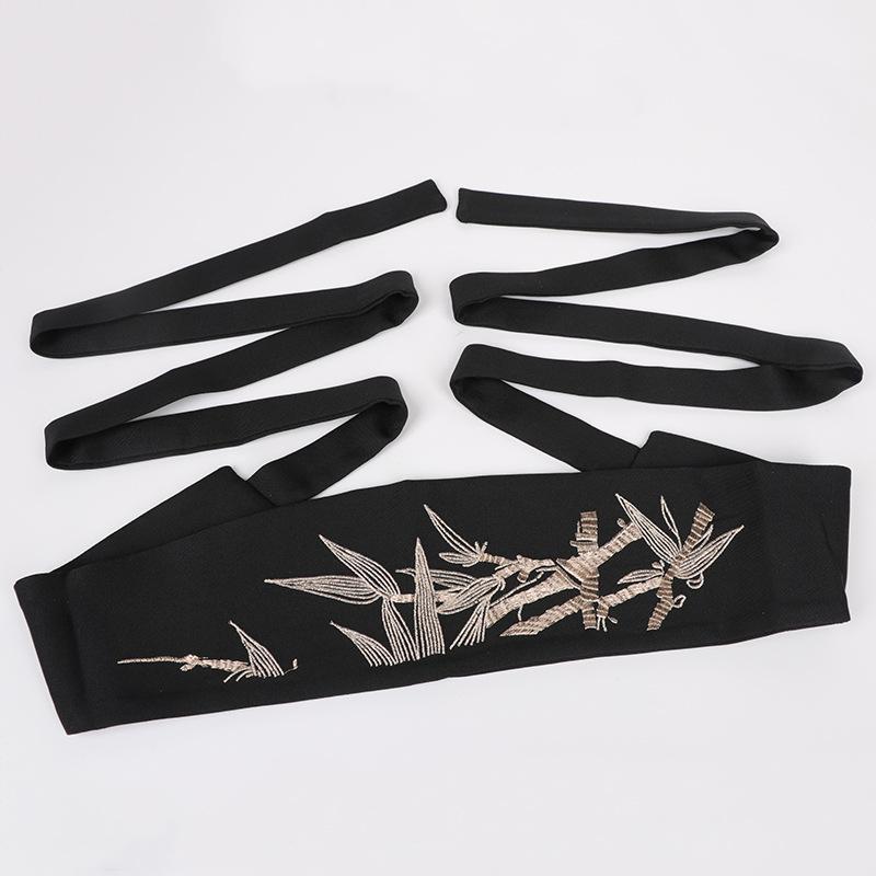 Chinese Style Hanfu Waist Belt Embroidery Bamboo Pattern Corset Belt Traditional Retro Sash for Women Dress Decor