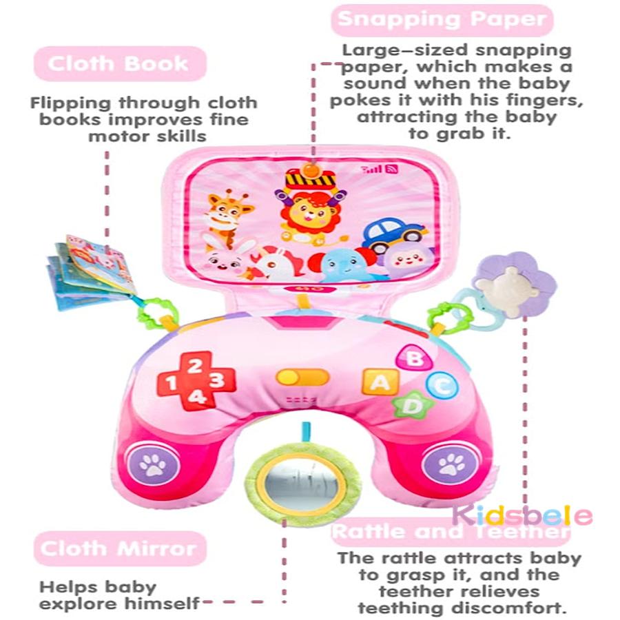 Newborn Tummy Time Pillow Toys Baby Head-Up Training Early Educational Sensory Toy With Teether Rattle Mirror Soft Cloth Book