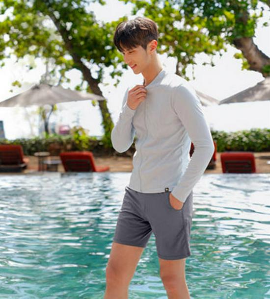 Women's Slim-Fit Three-Piece Swimsuit: Boy Shorts, Long-Sleeved Top, Tummy Concealing. Men's Two-Piece: Perfect for Couple Swimwear.