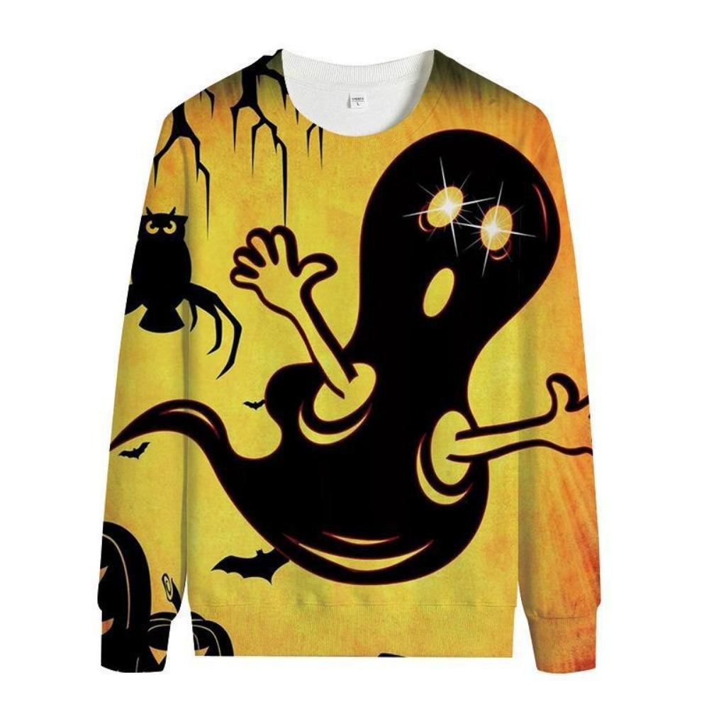 Women's Fashion Hoody Halloween Pumpkin Lamp Print Ghost Bat Sweatshirts Long Sleeved O Neck Hoodies Female Tops
