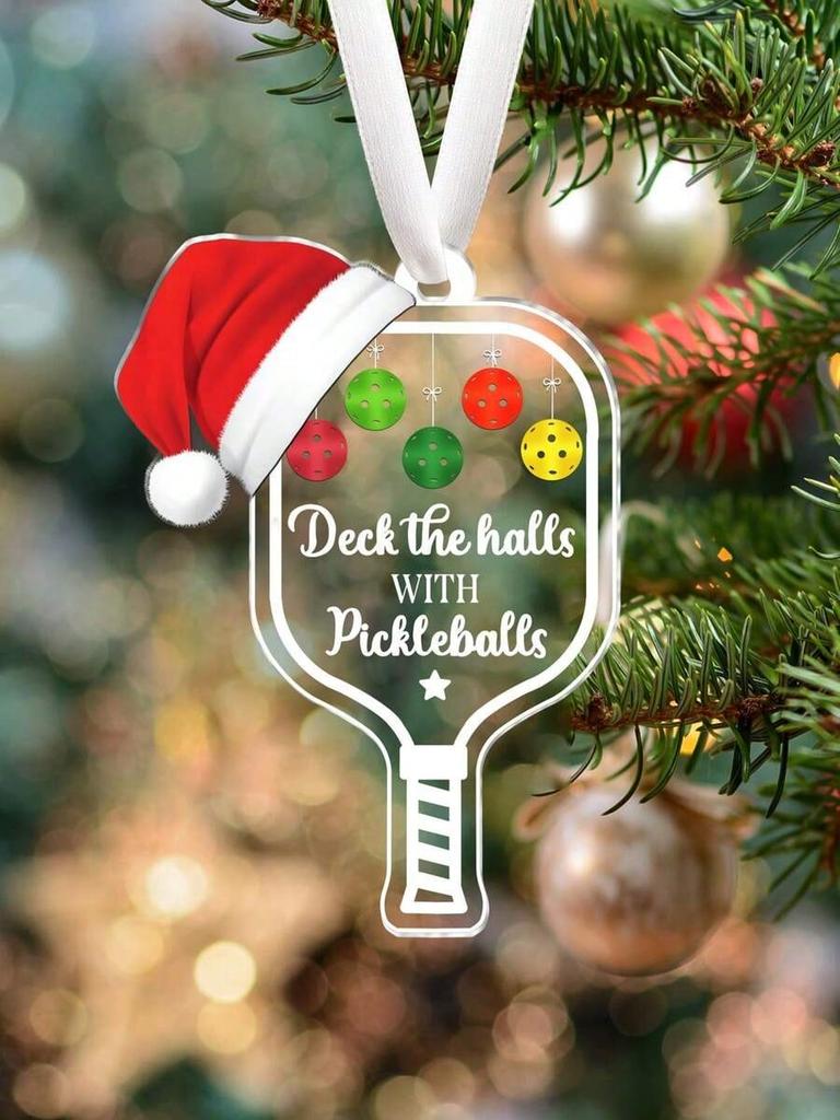 2PCS Deck The Halls with Pickleball Transparent Acrylic Ornament, Xmas Hanging Acrylic Ornaments, Personalized Pickleball Christmas Ornament