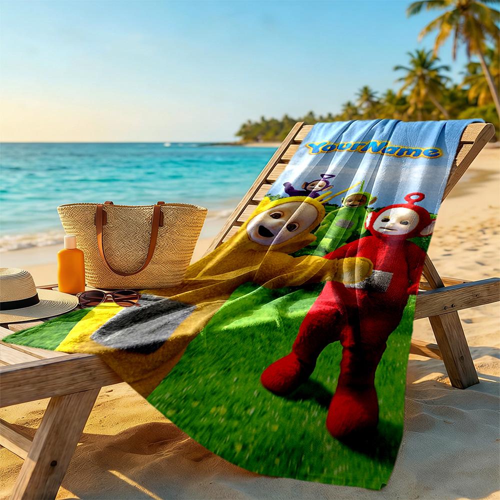 Teletubbies Customize Text Beach Towel High Absorbency & Quick-Dry Ideal for Travel Outdoor Swim Pool Yoga Surf Camping Hiking Gym Gift Holiday