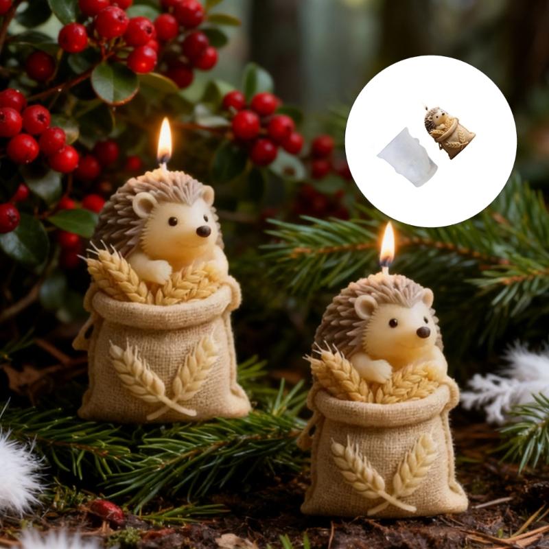 Reusable Silicone Mold for Making Scented Candle Soap Chocolate with Hedgehog and Wheat Bag Shape Durable Easy Releases