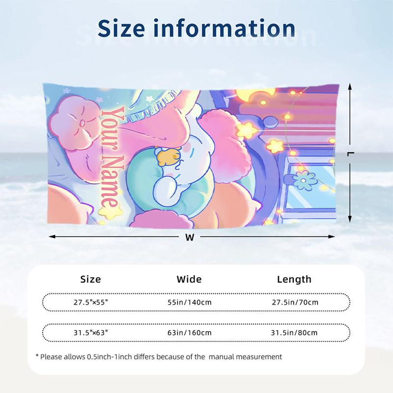 Beach Towel Custom Name Text, Quick Dry Large Towel For Beach HomeCinnamoroll
