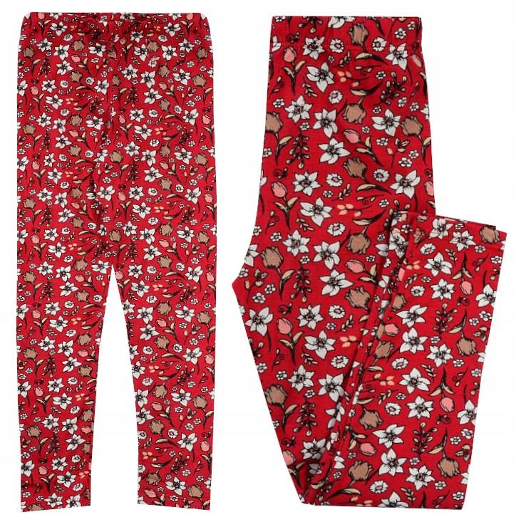 Getry legginsy spodnie bawełna w kolorowe kwiatki czerwone 122 h009c