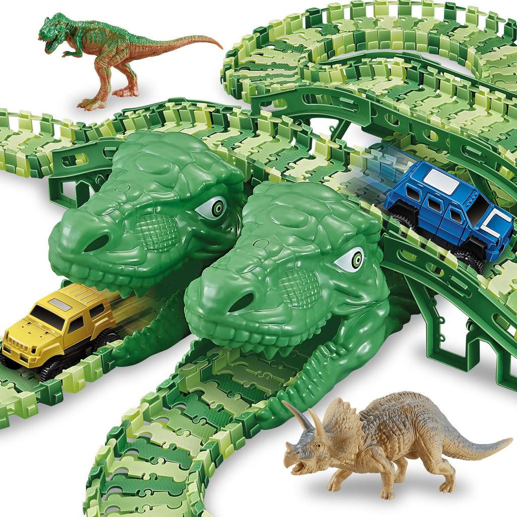 Children'S Educational Dinosaur Rail Car, Boys Diy Variety To Build Electric Dinosaur Roller Coaster Park