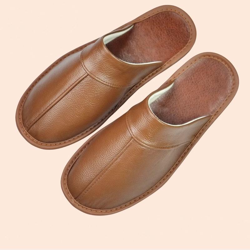 Роскошные мужские домашние тапочки ручной работы из коровьей кожи весенние мягкие удобные черные и коричневые домашние тапочки на плоской подошве для спальни мужская обувь 44 жёлтый 1830₽