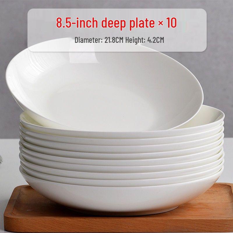 6-piece White Porcelain Deep Dinner Plate Set, 6-inch