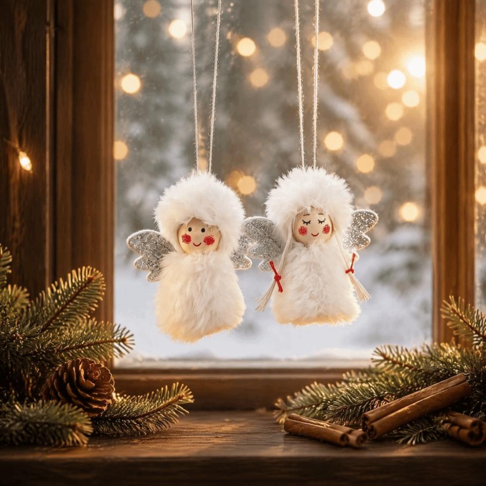2PCS Hanging Christmas Plush Girl Doll Pendant Cartoon Short Plush Doll Decoration  Party