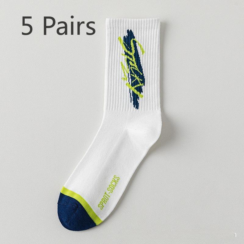 5 Pairs of Summer Socks Men's Mid-calf Cotton Anti-odour Cotton Mesh Breathable Summer Thin Youth Basketball Socks