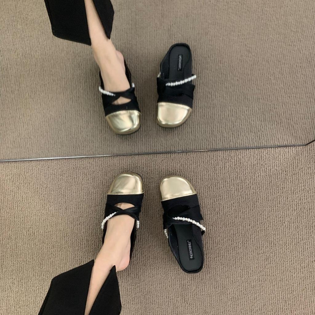 French Flat-bottomed Small Fragrant Bag Head Half Slippers Women's Shoes Wear 2025 New Summer Evening Breeze Mary Jane Single Shoes