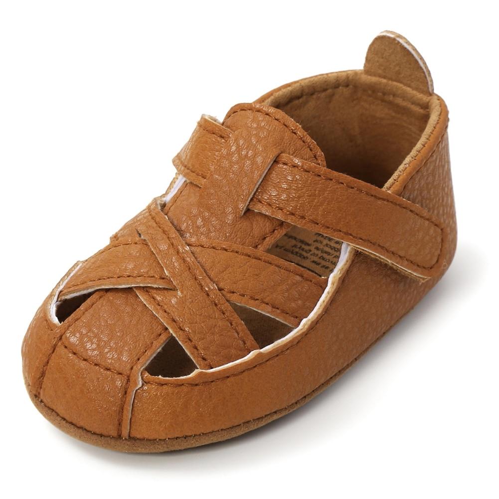 Spedbarn Baby Gutter Jente PU skinnsandaler Sommer Uformelle Strandsko Myk såle Nyfødt barneseng Sko Småbarn Prewalker First Walking Sko 0-18M