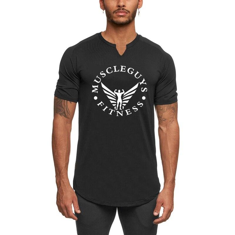 

Muscleguys Летняя новая белая мужская удобная дышащая футболка с короткими рукавами для фитнеса XXL чёрный