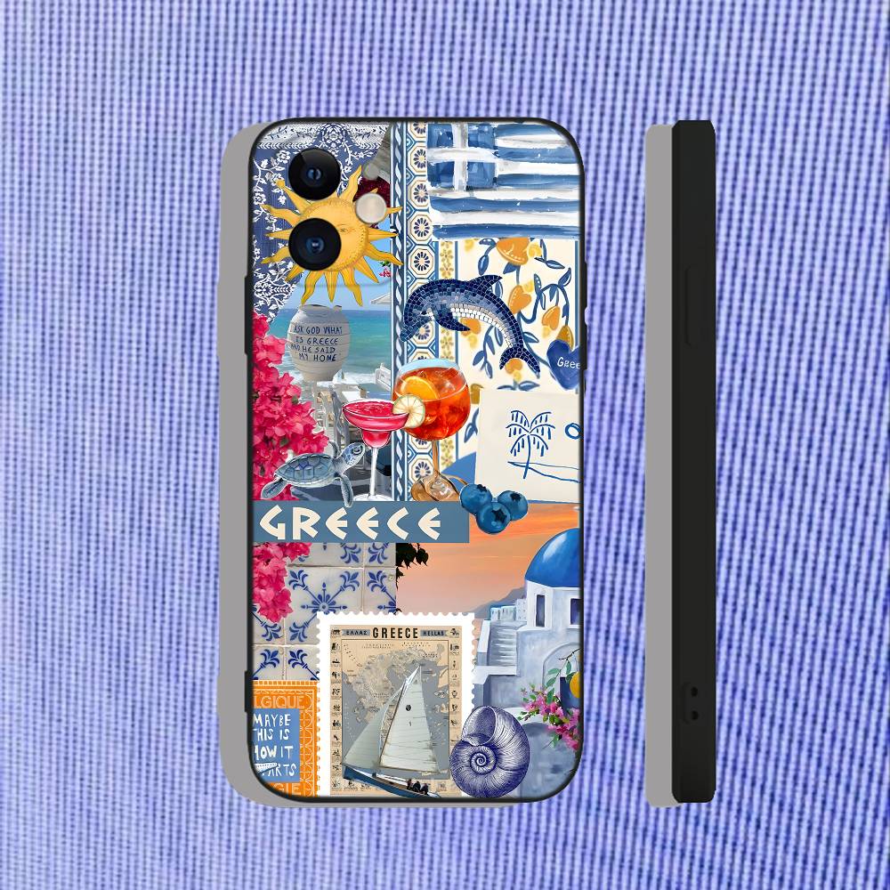 

Greek Santorini Summer For iPhone 17,16,15,14,13,12,11,Air,X,XR,Pro,Max,Plus Black Soft Silicone Cover Phone Case iPhone17PRO