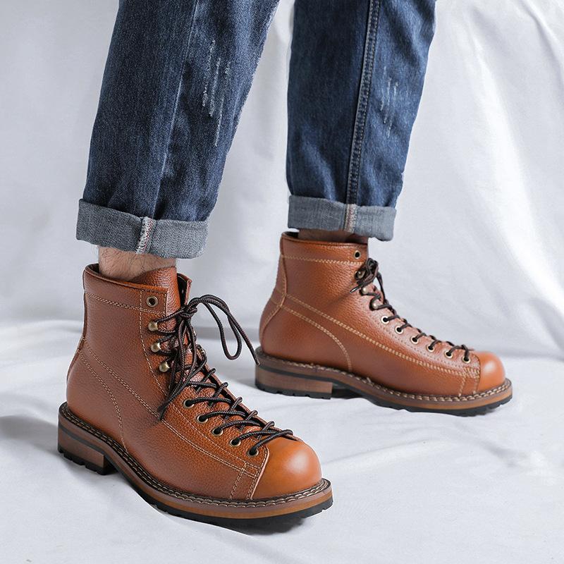 2024Men's High Top Boots Fashion Motorcycle Boots High Quality Leather Boots for Men Outdoor Casual Ankle Boot Botas Masculinas