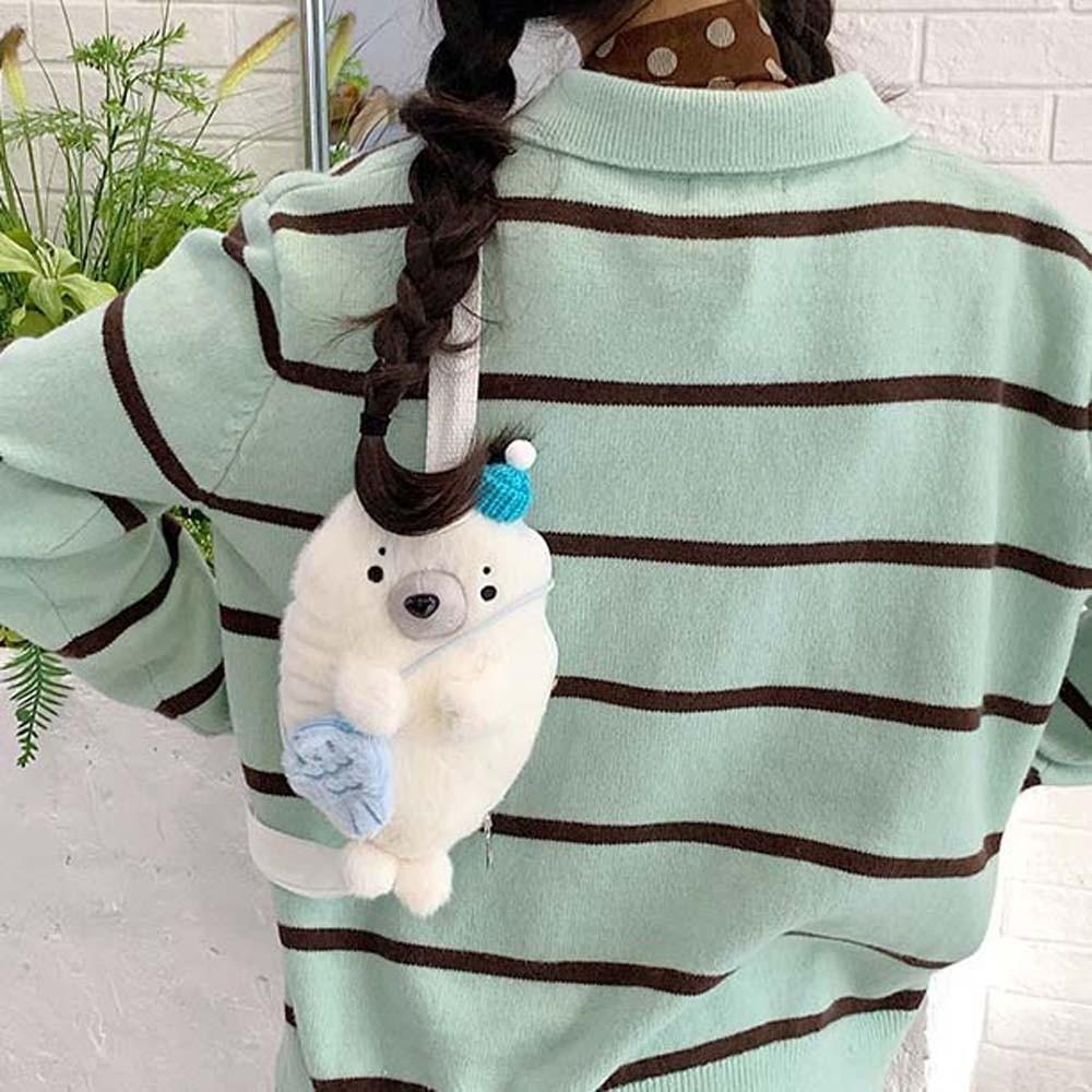 Cute Seal Shoulder Pouch Soft Adjustable Straps Cartoon Seal Handbag Lightweight PP Cotton Furry Animal Chest Bag Girls