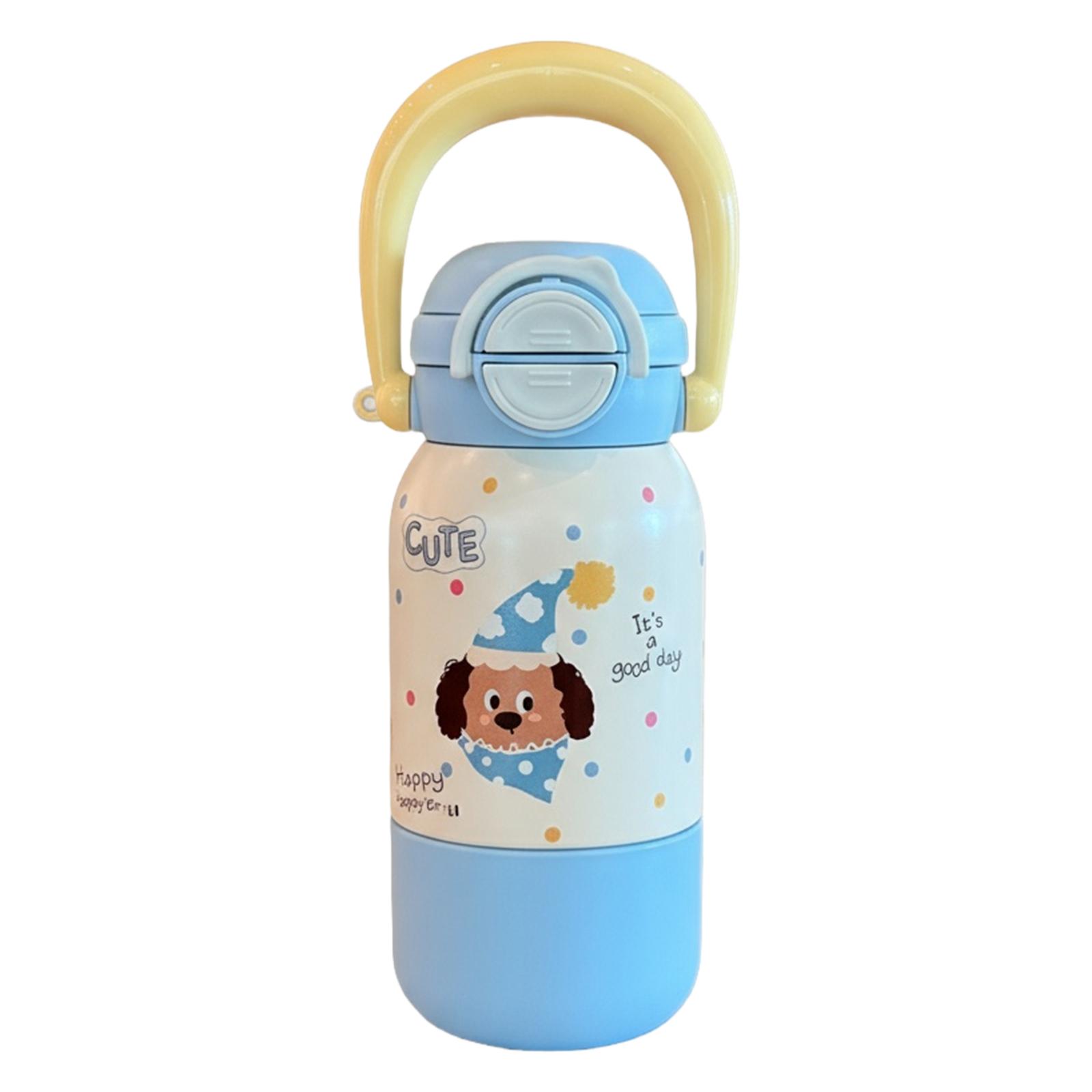 

Портативная бутылка для питья 3-в-1 из нержавеющей стали 316 с милым рисунком, стакан с трубочкой, большая емкость, термобутылка для помещений и улицы 550ml небесно-голубой