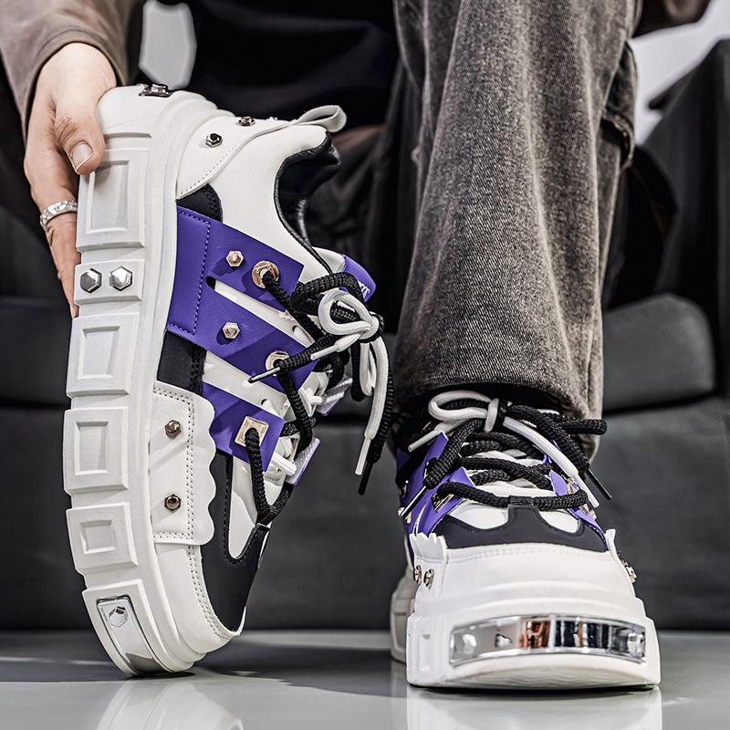 Herren Sportschuhe Punk Weiß Skateboard Schuhe Elevator Plateau Sneaker Student Lila Laufschuhe Übergröße