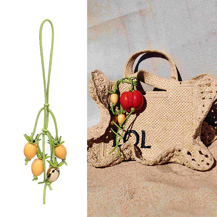 Fruit Flower Charm Keychain Mulberry Strawberry Tomato Pea Insect Chamomile Tulip Tree Key Bag Accessories