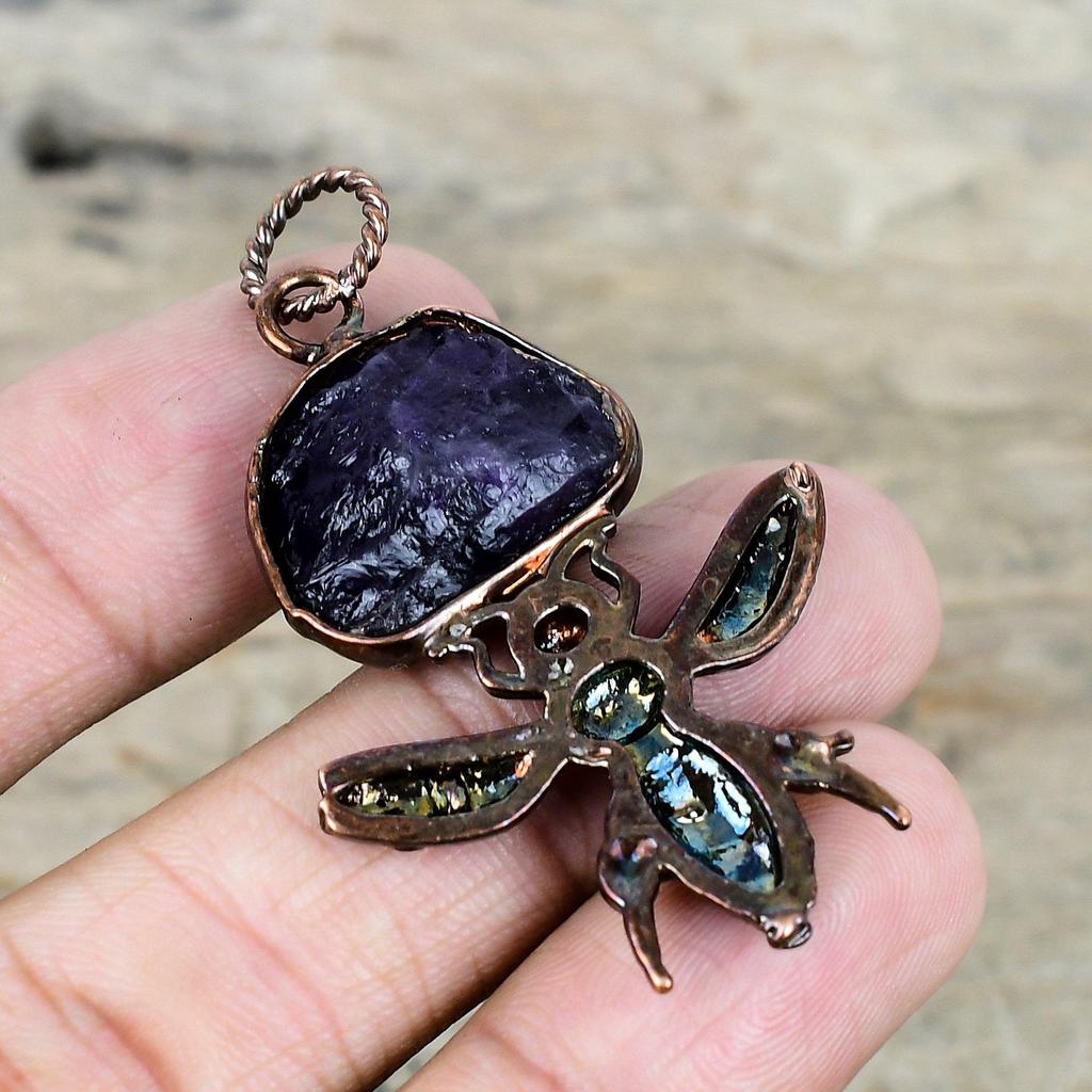 African amethyst rough pendant electroformed copper pendant handmade pendant very pretty gemstone jewelry honey bee pendant anniversary gift