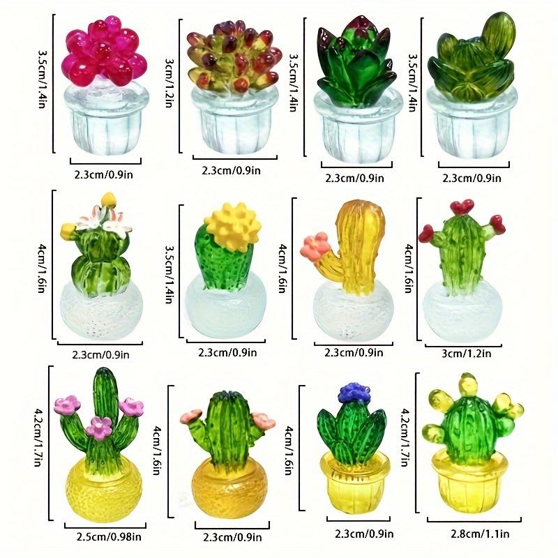 4pcs Miniature Cactus Set - Adorable Resin with Transparent Pots - Perfect Car Dashboard, Home & Office Desk Decorations for Adding Greenery Touch