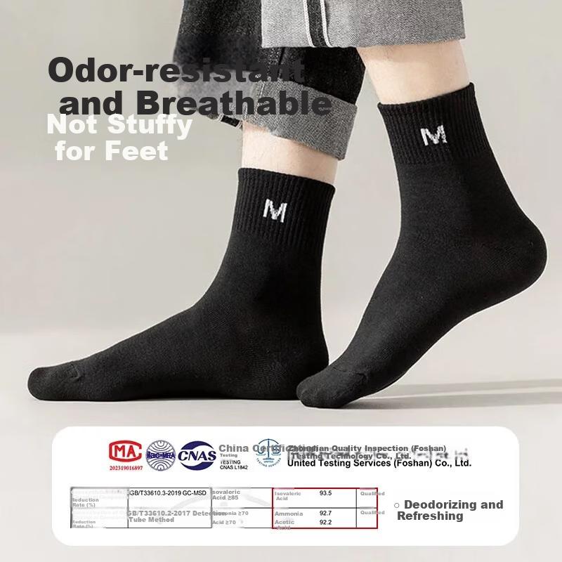 BOPRUIEY 10 Pairs Men's Socks Cotton Mid-Calf Black Business Casual Long Socks