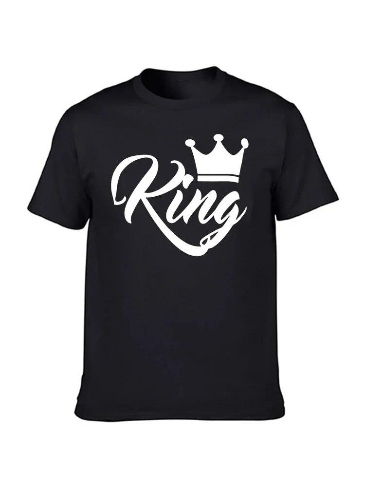 100% Cotton T Shirt KING QUEEN Letter Crown Printed Black White T-shirts Summer Casual Couple Lovers Tshirt Tops Clothes Unisex