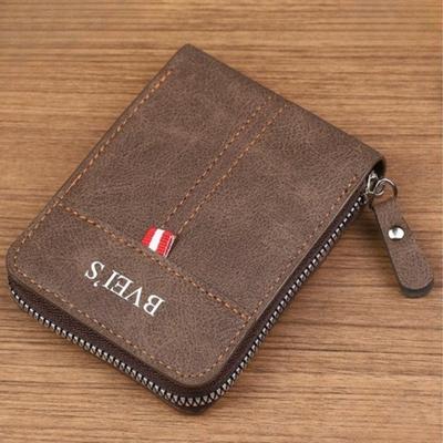 Portafoglio Corto da Uomo Porta Carte Cerniera 3 Pieghe Portamonete Pelle Fermasoldi Retro Casual Fibbia Borsa Quadrata