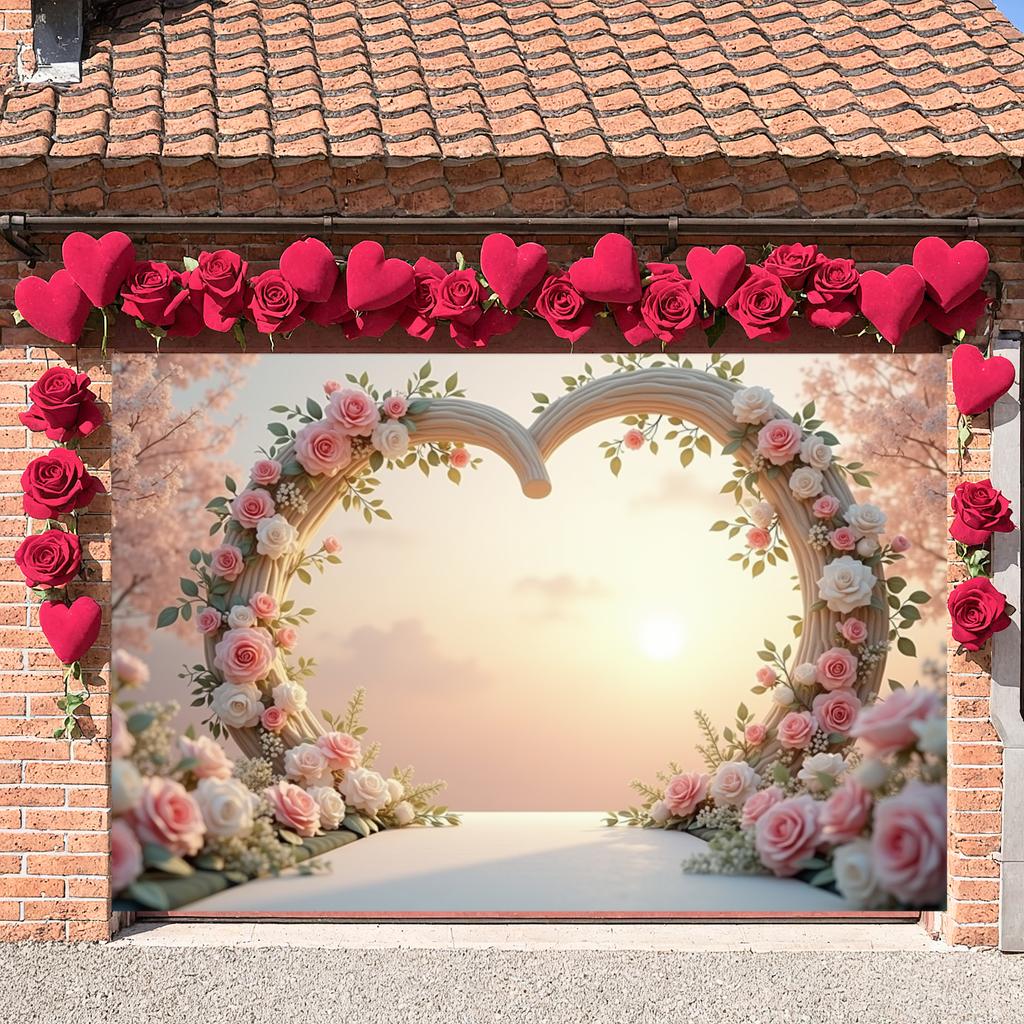 Wedding Banner Curved Structure Rose Heart Banner Love Theme Display Heart-shaped Frame Floral Love Banner For Bridal Shower