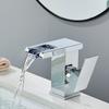 Black Tall LED Waterfall Basin Bathroom Faucet Deck Mounted Hot Cold Water Mixer Taps Three Color Change By Water Flow