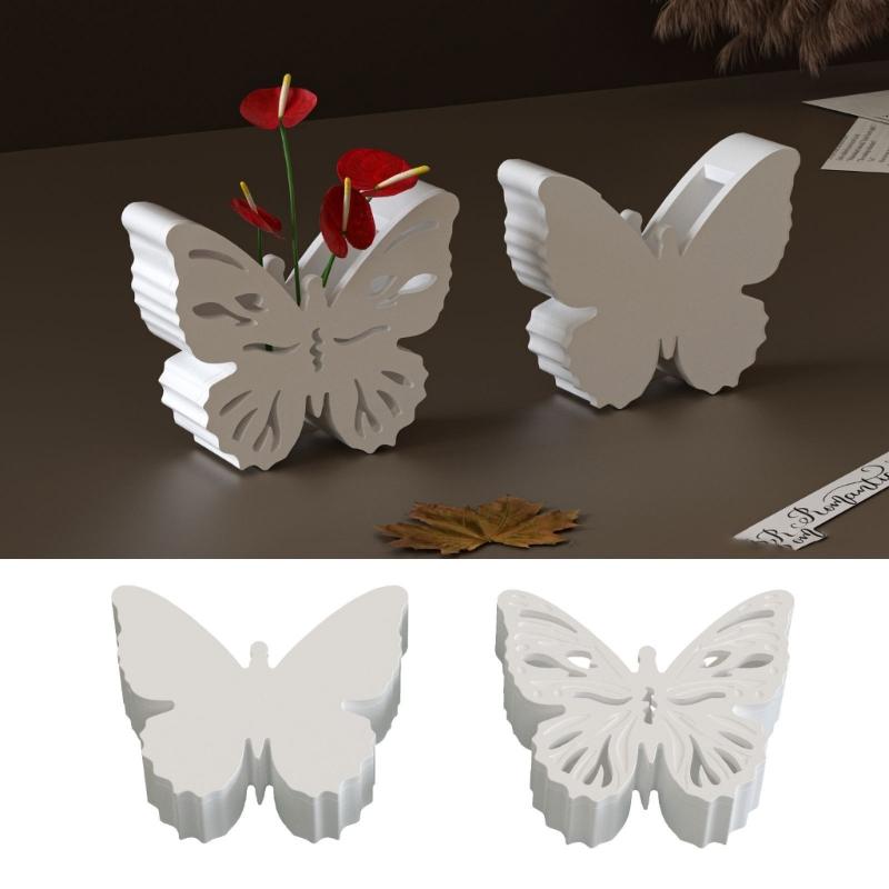 Silicone Hollow Butterfly Flower Vase Mold Plaster Cement Mould for Home Decoration Crafting Jewelry Accessories