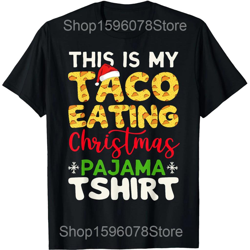 Tacos Christmas Tree Funny Xmas Foodie Mexican T Shirts Unisex Cotton Humor Streetwear Tee Shirt Short Sleeve Unisex Loose Clothing