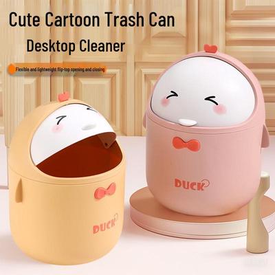 Mini Pattumiera Cartoon con Coperchio per Scrivania o Comodino - Perfetta per Dormitori e Camere da Letto