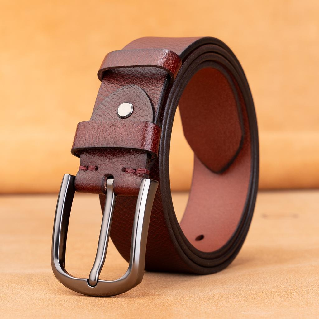 Belt Retro First Layer Cowhide Genuine Leather Versatile Tree Paste Leather Pin Buckle Belt Middle-Aged And Young Men'S Belt