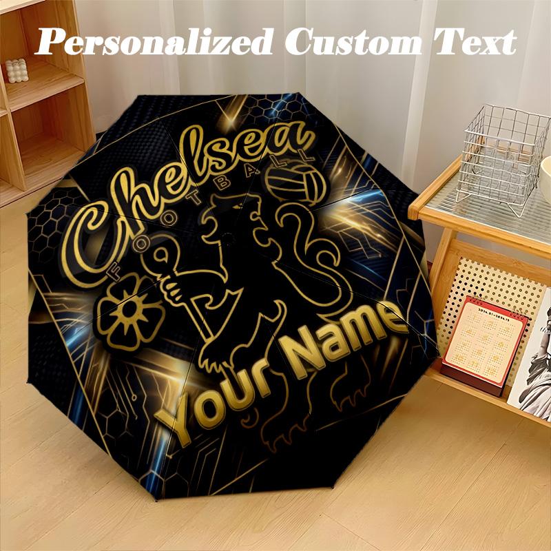 8 Rib Auto Folding Umbrella Chelsea FC Print Custom Name Text Portable Rain Gear