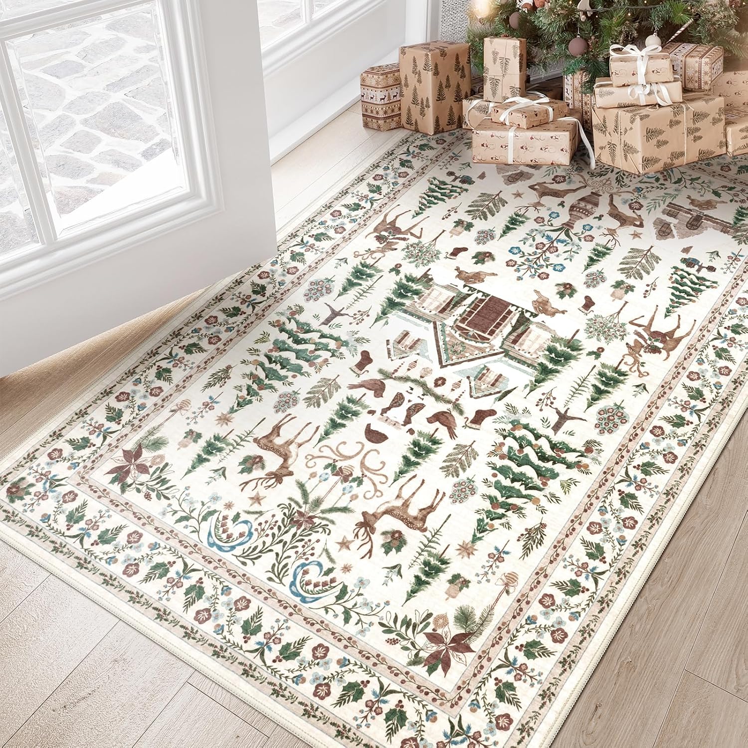 

VIKAMA Christmas Winter Anti-Slip Green Living Room, Dining Room And Bedroom Carpet Holiday Decoration Home Decoration 40cm x 60cm