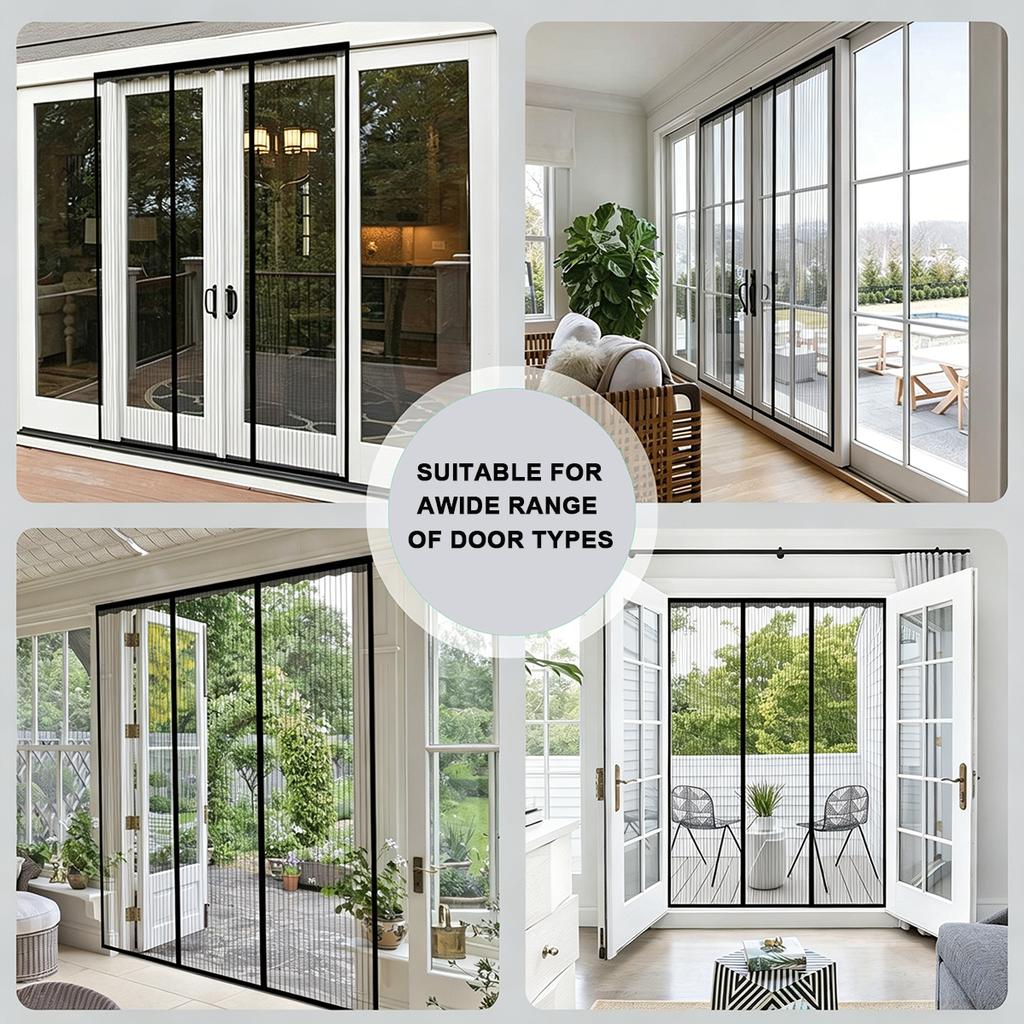 Magnetic Screen Door, Double-Panel Magnetic Mosquito Screen Door, Insect Screen, Suitable for Garage Doors, Sliding Doors, and Garden Gates—Black