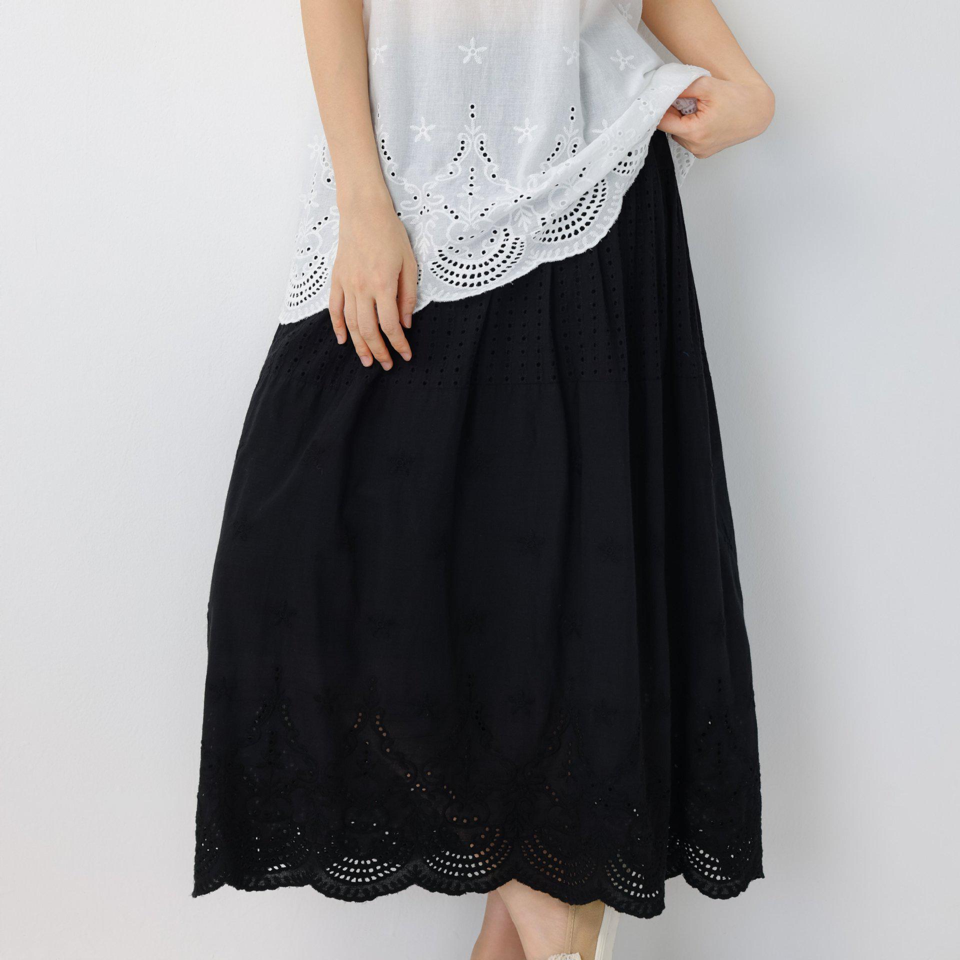 

Spring Sweet Mori Girl Embroidered Lace A-Line Skirt One Size чорний