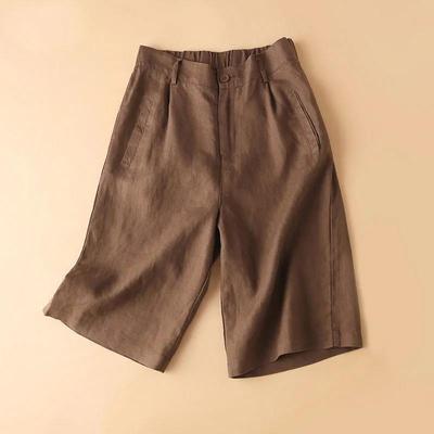 Women's Cotton Linen High Waist Wide-Leg Shorts - Summer Semi-Elastic Casual Five-Point Pants