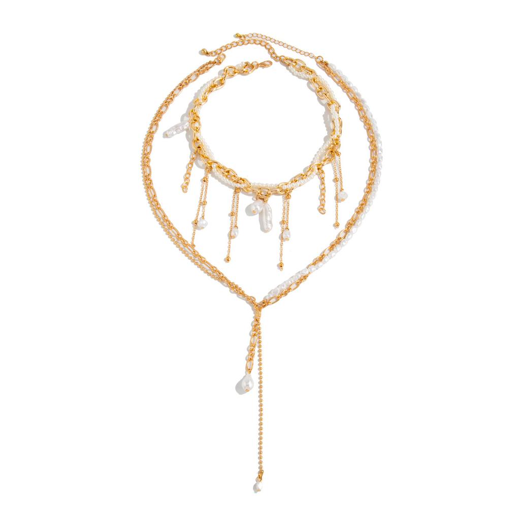Sweet And Cool Special-Shaped Imitation Pearl Fringed Necklace, French Light Luxury Chain Wrapped Around Collarbone Chain Necklace