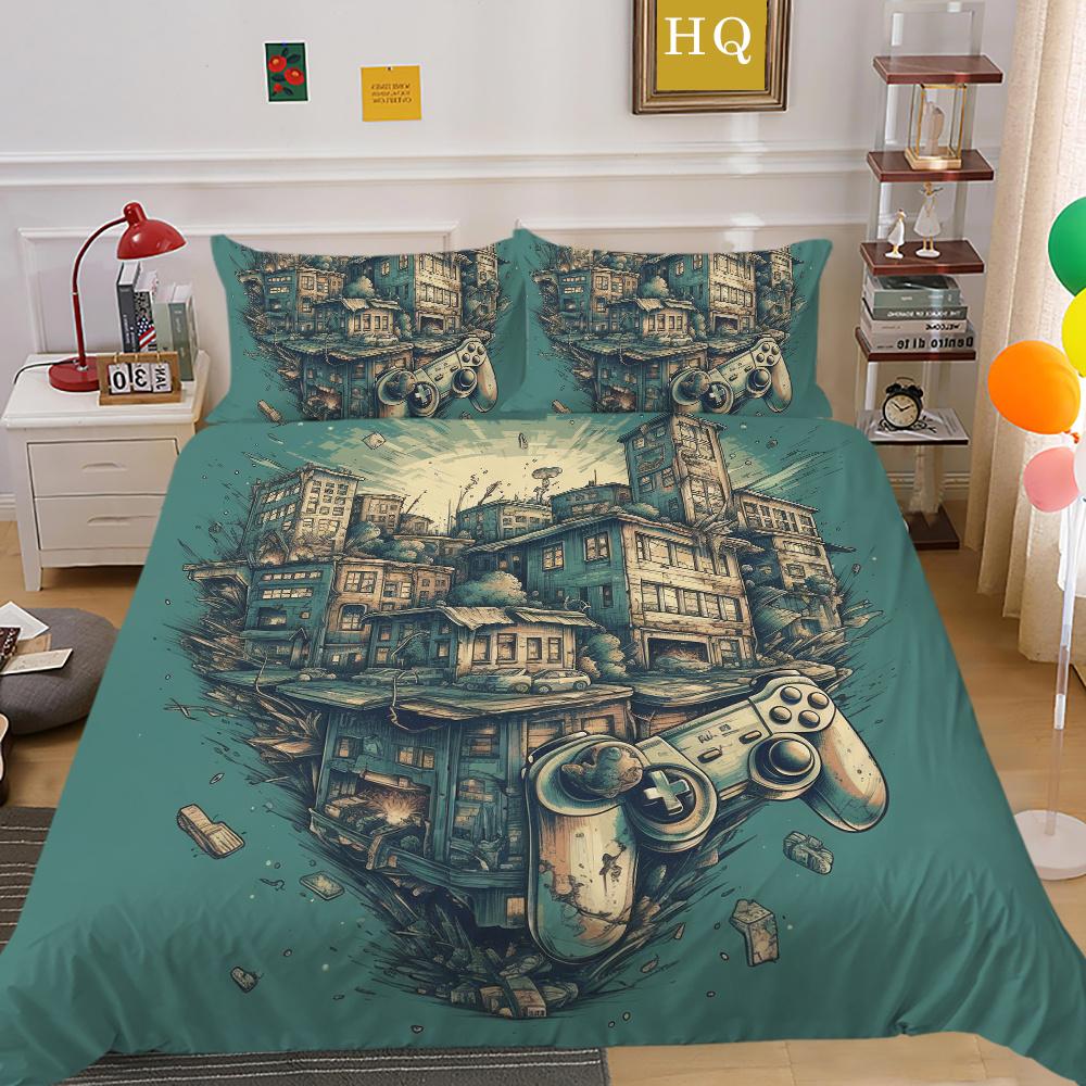 Parure de lit imprimée avec Console de jeu, vêtements de lit King Size, Design de jeu amusant pour adolescents, décoration de chambre à coucher de haute qualité