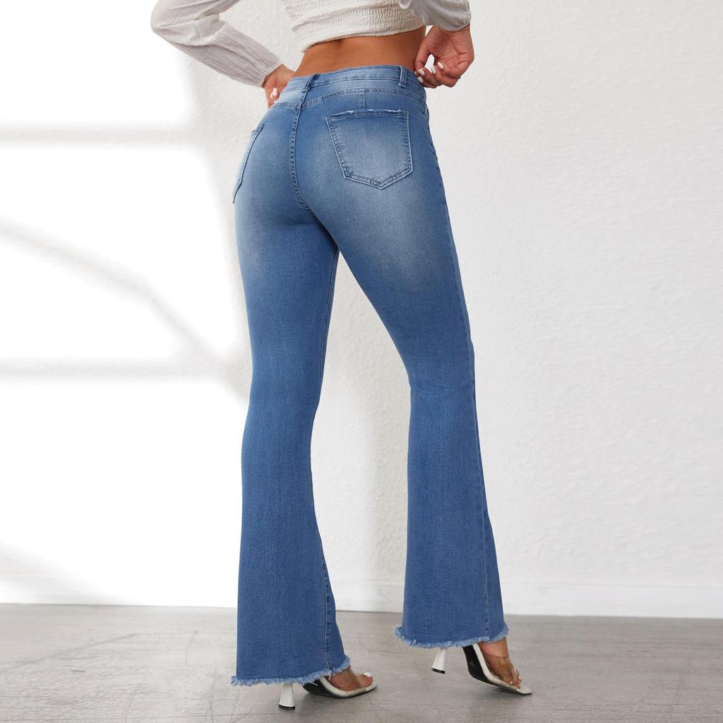 Women's 2025 European & American High-Waisted Ripped Micro-Flare Slim-Fit Jeans