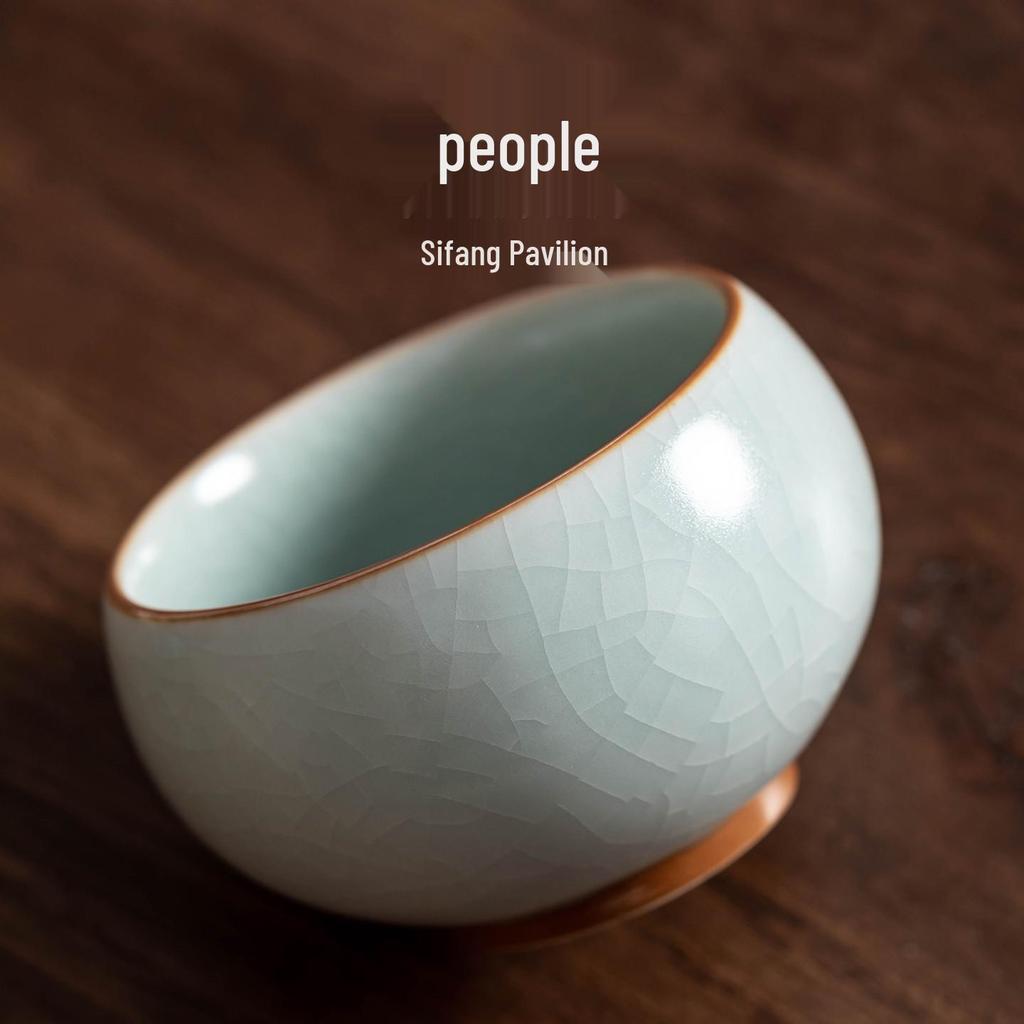 Handmade Ru Kiln Sky Blue Crackle-Glazed Ceramic Teacup for Gongfu Tea