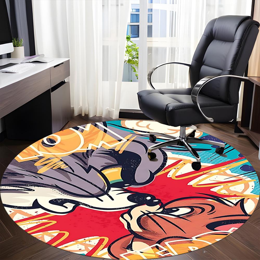 1pc Tom Jerry Office Round Area Rug, Under Office Chairs Bedroom Living Room Home Decor, Room Deco, Available In Various Sizes